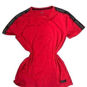 Hollister California Red Men's M Short Sleeve Tee Black Logo Stripe 19648